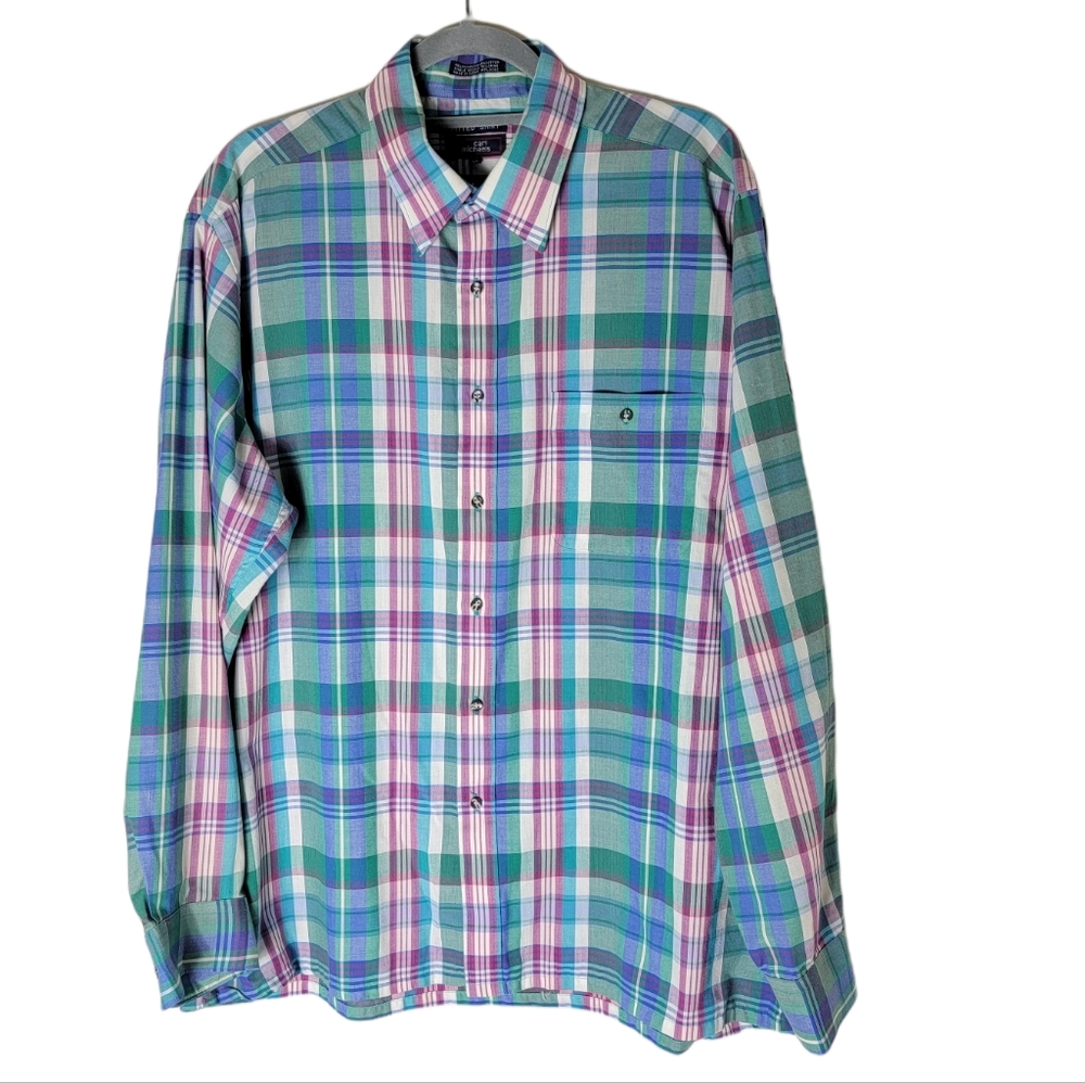 Carl Michaels fitted plaid button down shirt men’s size XL long sleeve casual